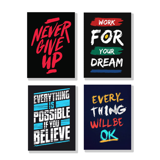 set of 4 Motivational sticky canvas frames for wall decore / sticky phototiles for office and home workplace