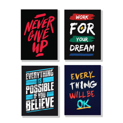 set of 4 Motivational sticky canvas frames for wall decore / sticky phototiles for office and home workplace