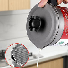 Oil Fryer Cookerwith Stainless Steel Fine Mesh with Lid Food Grade Iron Cooking Oil Filter Machine with Handle for Kitchen(1.4L)