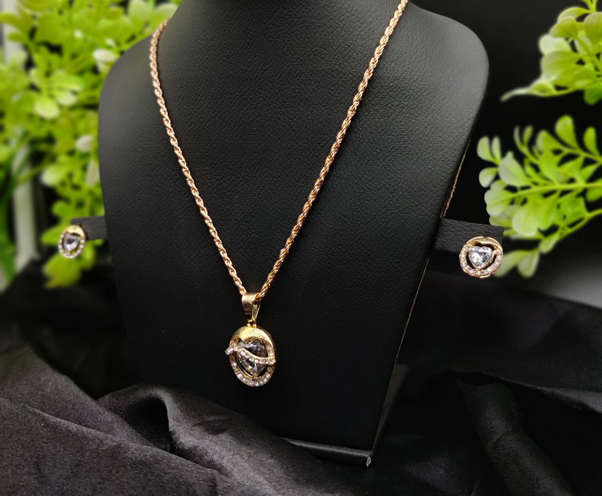 Imported Timeless Elegance Gold Pendant Necklace Set with Radiant Crystals | Girls & Women Fashion