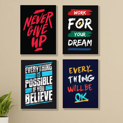 set of 4 Motivational sticky canvas frames for wall decore / sticky phototiles for office and home workplace
