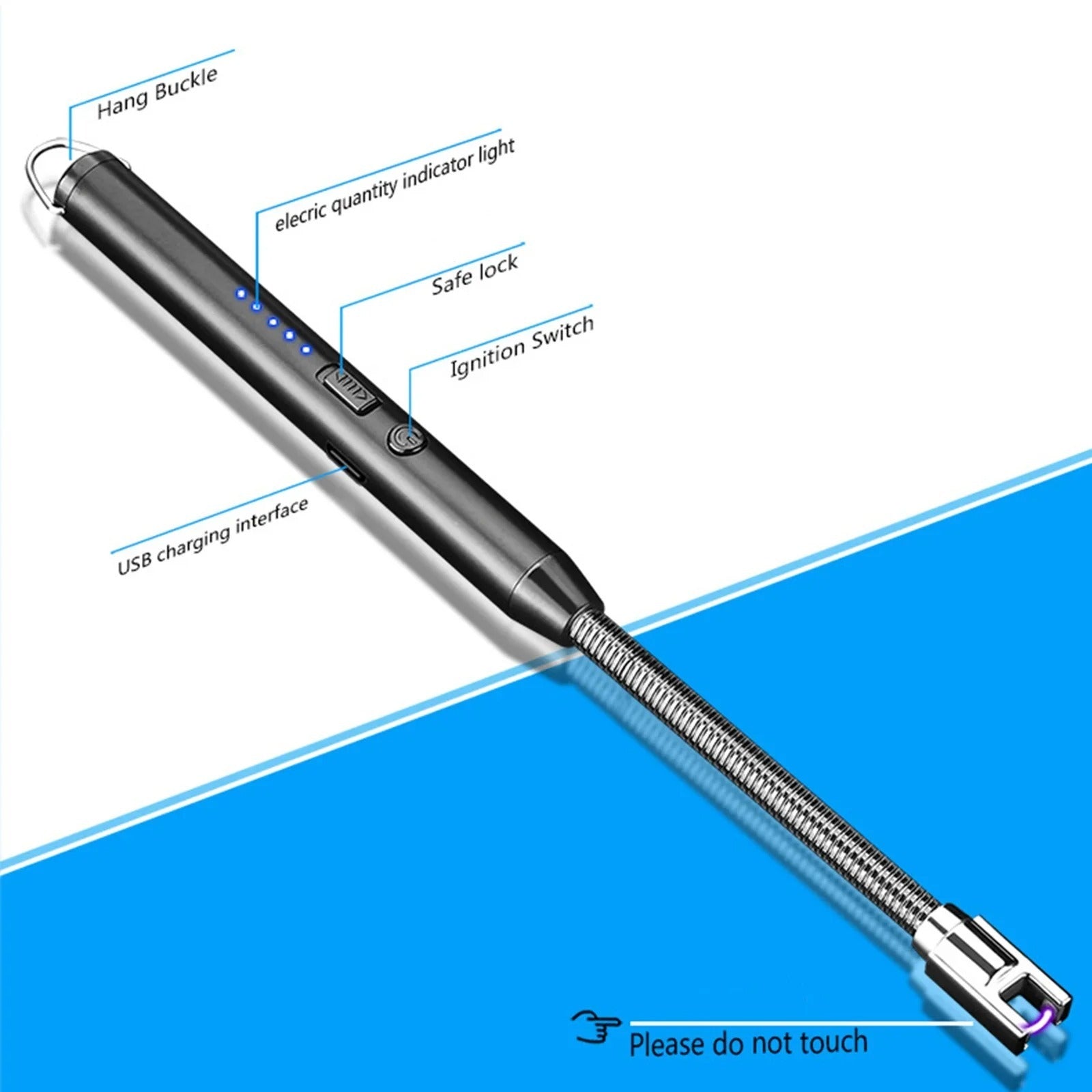 360° Outdoor Kitchen Lighter Usb Rechargeable Portable Electronic Arc Lighter Flexible Neck Safety Lock Windproof Eco Friendly Design (Random Colors)