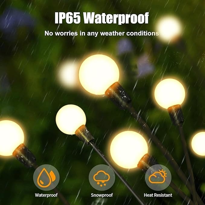 Garden Lights – New Upgraded Solar Powered Firefly Lights, Outdoor Waterproof Vibrant Decorative Lighting for Home & Garden (Warm Light)