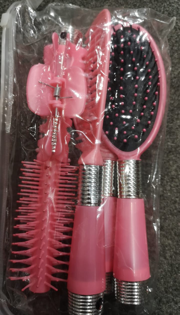 Pink 4 Piece Hair Brush Set Providing Premium Quality With Fashionable Design Comfortable Grip