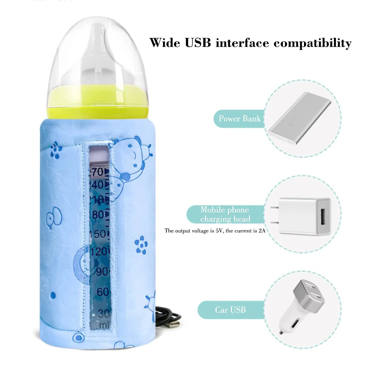 Portable USB Feeder Warmer Pouch | 42°C Constant Heating | Easy‑to‑Carry | Random Design