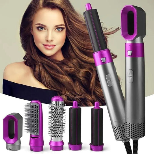 5 in 1 Hair Dryer Brush - Hair Straightener Brush - Hair Styler - Hot Air Brush - Hair Curler Curling - Hair Volumizer - One Step Hair Styling Tool for Curling, Drying, Health & Beauty Tools
