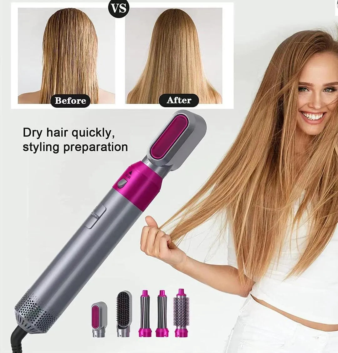 5 in 1 Hair Dryer Brush - Hair Straightener Brush - Hair Styler - Hot Air Brush - Hair Curler Curling - Hair Volumizer - One Step Hair Styling Tool for Curling, Drying, Health & Beauty Tools
